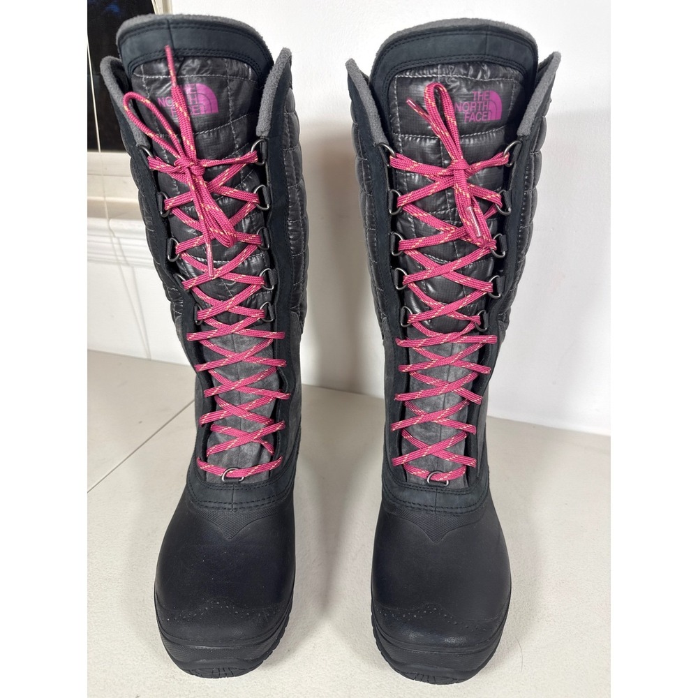 The North Face ThermoBall Lace II Tall Winter Boots Black Grey Pink Womens 10